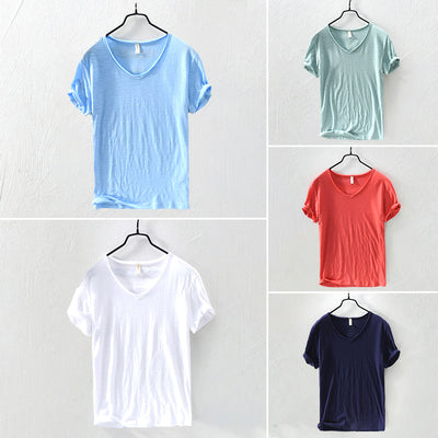Men’s V-Neck T-Shirt - 100% Cotton - Short Sleeve Relaxed Fit - Soft & Breathable