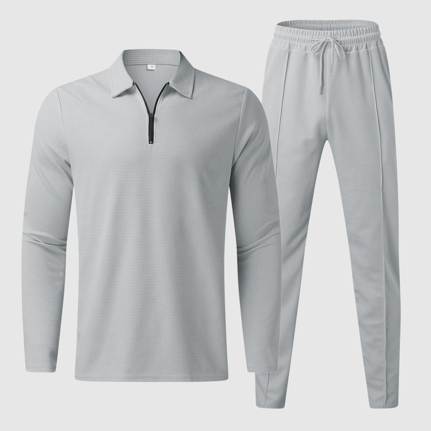 Men’s Lounge Set – Quarter-Zip Collar Top – Elastic Waist Pants – Breathable Fabric