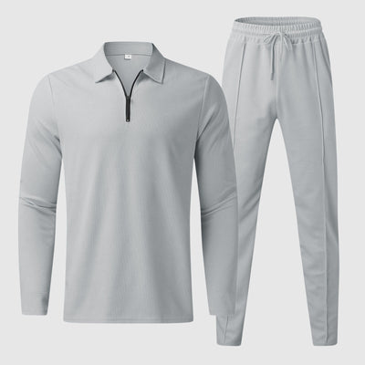 Men’s Lounge Set – Quarter-Zip Collar Top – Elastic Waist Pants – Breathable Fabric