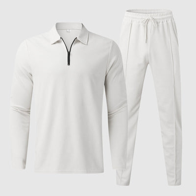 Men’s Lounge Set – Quarter-Zip Collar Top – Elastic Waist Pants – Breathable Fabric