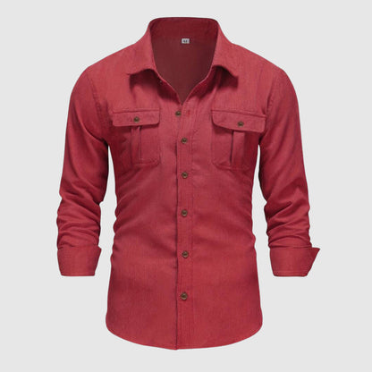 Men's work shirt with epaulettes and buckle