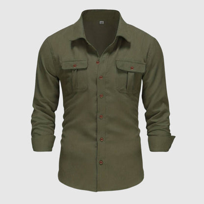 Men's work shirt with epaulettes and buckle