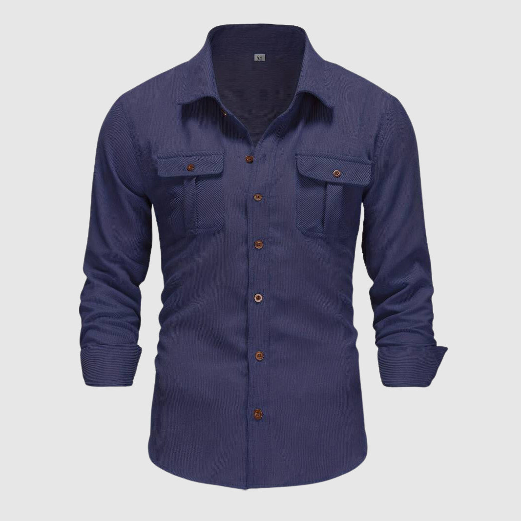 Men's work shirt with epaulettes and buckle