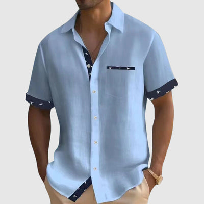 Men's short-sleeve shirt with check pattern for vacation