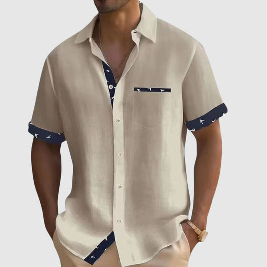 Men's short-sleeve shirt with check pattern for vacation