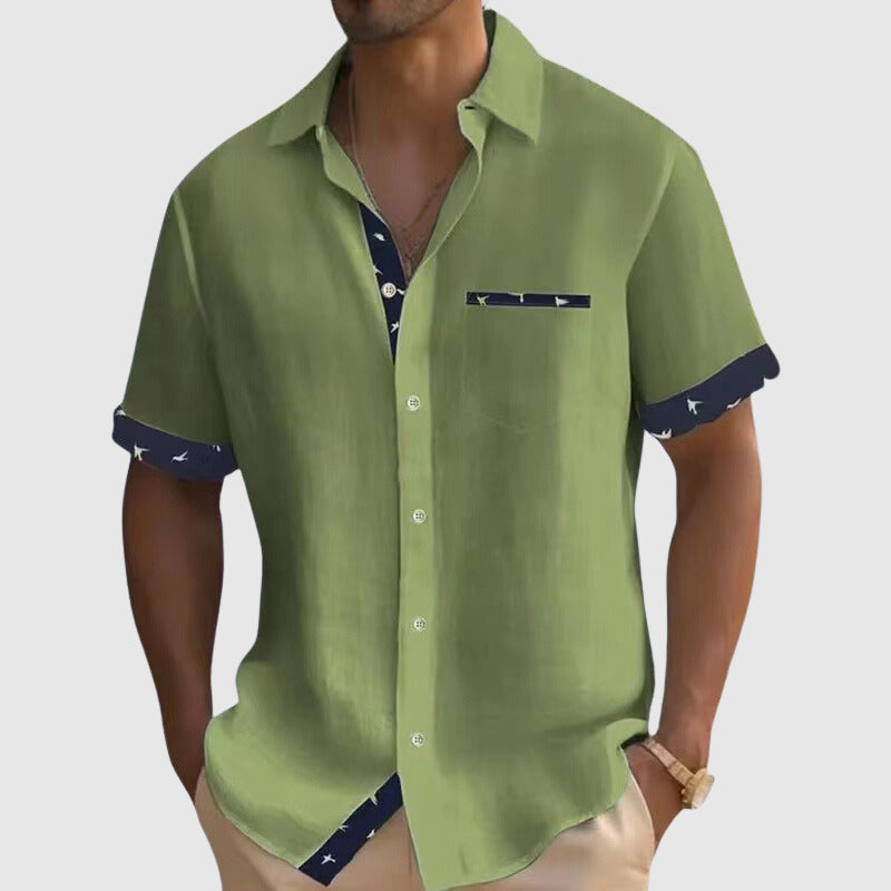 Men's short-sleeve shirt with check pattern for vacation