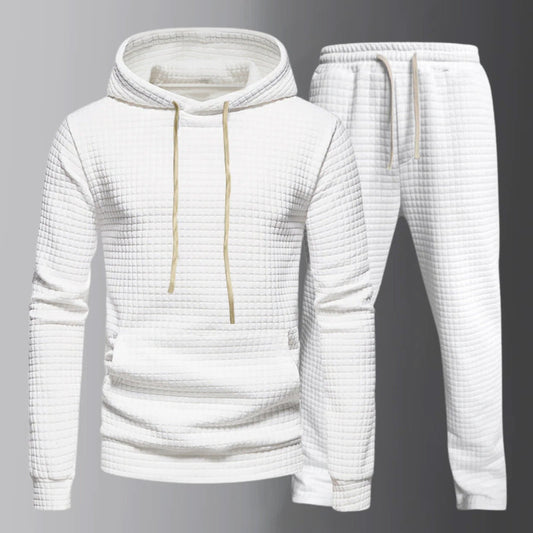 Men's sweatshirt with hood, drawstring, and matching pants