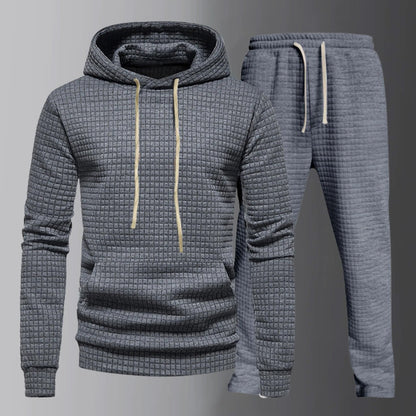 Men's sweatshirt with hood, drawstring, and matching pants