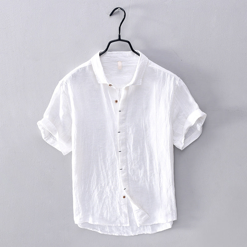 Men’s Linen Shirt - Breathable Lightweight Fabric - Short Sleeve Button-Up Casual Wear
