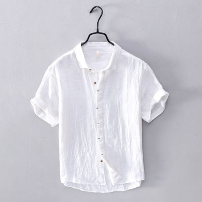 Men’s Linen Shirt - Breathable Lightweight Fabric - Short Sleeve Button-Up Casual Wear