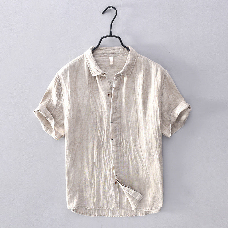 Men’s Linen Shirt - Breathable Lightweight Fabric - Short Sleeve Button-Up Casual Wear