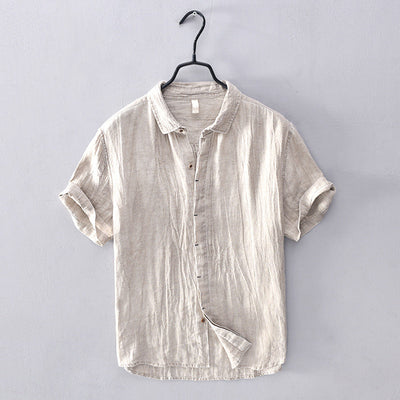 Men’s Linen Shirt - Breathable Lightweight Fabric - Short Sleeve Button-Up Casual Wear