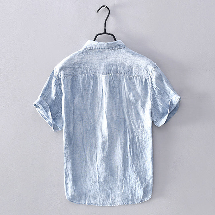 Men’s Linen Shirt - Breathable Lightweight Fabric - Short Sleeve Button-Up Casual Wear