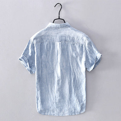 Men’s Linen Shirt - Breathable Lightweight Fabric - Short Sleeve Button-Up Casual Wear