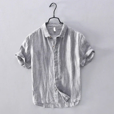 Men’s Linen Shirt - Breathable Lightweight Fabric - Short Sleeve Button-Up Casual Wear