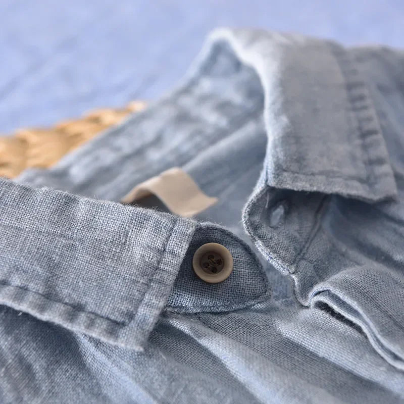 Men’s Linen Shirt - Breathable Lightweight Fabric - Short Sleeve Button-Up Casual Wear