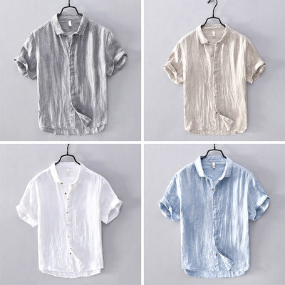 Men’s Linen Shirt - Breathable Lightweight Fabric - Short Sleeve Button-Up Casual Wear
