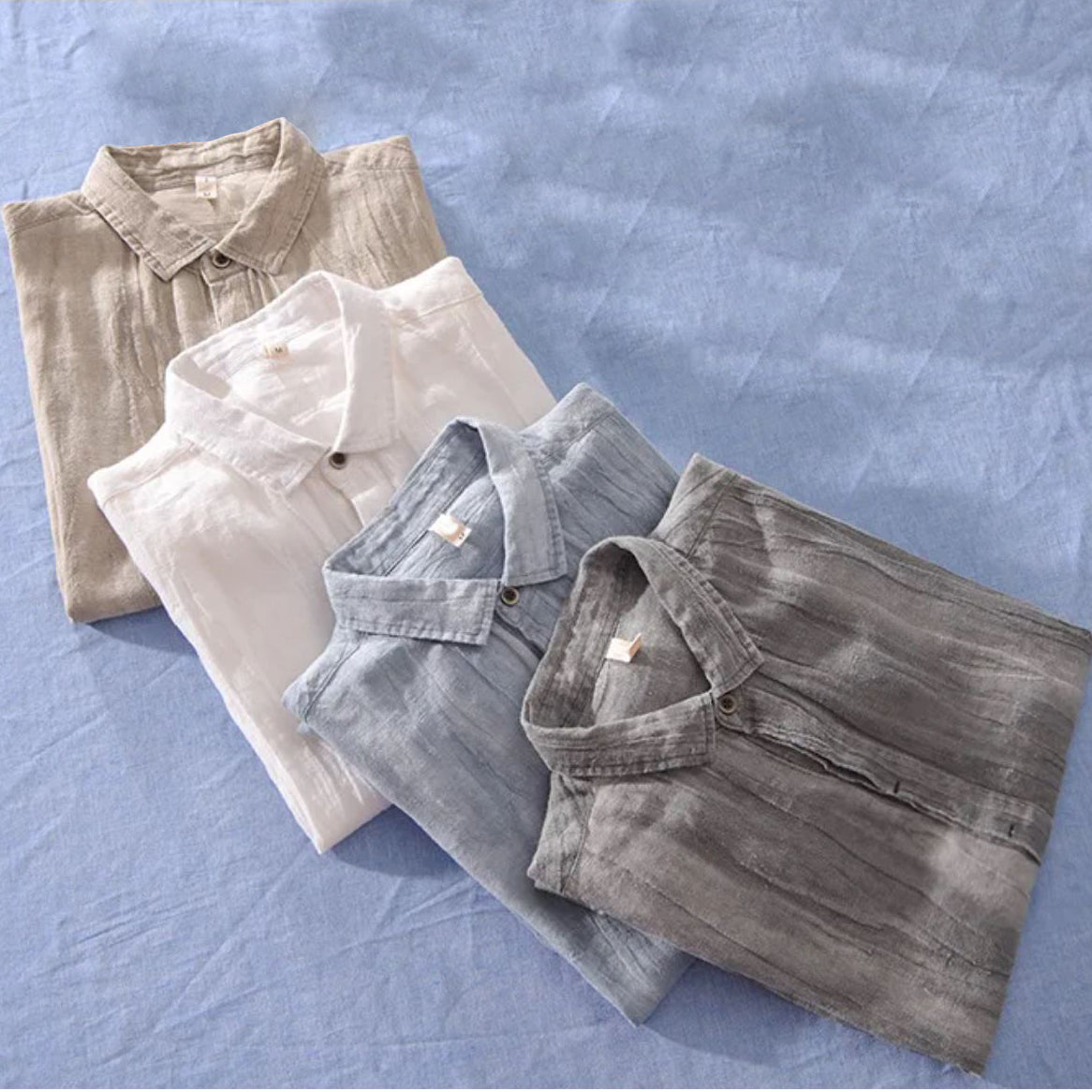 Men’s Linen Shirt - Breathable Lightweight Fabric - Short Sleeve Button-Up Casual Wear