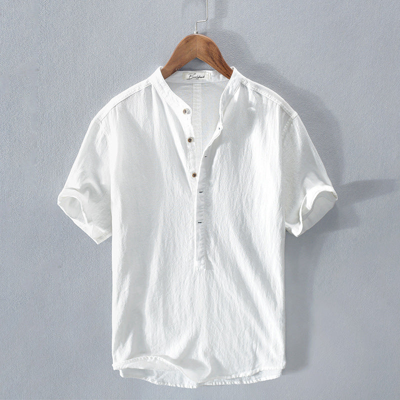 Men’s Henley Shirt - Mandarin Collar - Short Sleeve - Lightweight Casual Wear