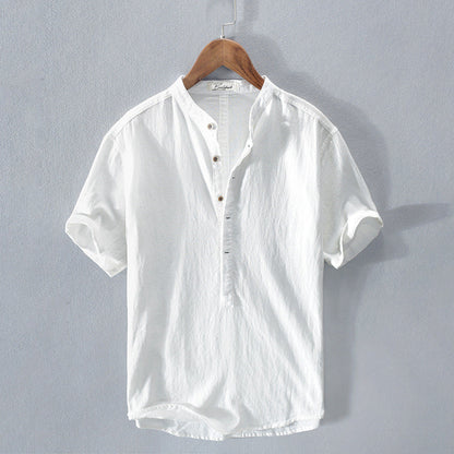 Men’s Henley Shirt - Mandarin Collar - Short Sleeve - Lightweight Casual Wear