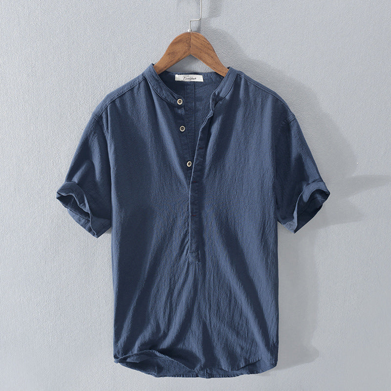 Men’s Henley Shirt - Mandarin Collar - Short Sleeve - Lightweight Casual Wear