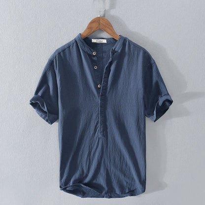Men’s Henley Shirt - Mandarin Collar - Short Sleeve - Lightweight Casual Wear