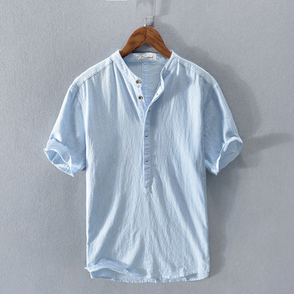 Men’s Henley Shirt - Mandarin Collar - Short Sleeve - Lightweight Casual Wear