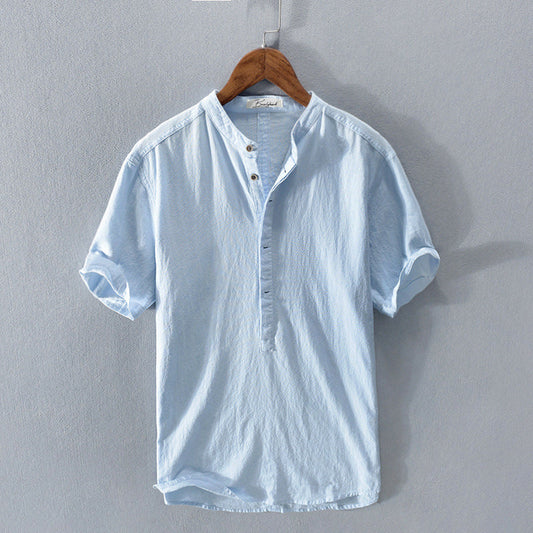 Men’s Henley Shirt - Mandarin Collar - Short Sleeve - Lightweight Casual Wear