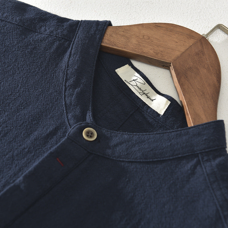 Men’s Henley Shirt - Mandarin Collar - Short Sleeve - Lightweight Casual Wear