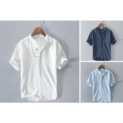 Men’s Henley Shirt - Mandarin Collar - Short Sleeve - Lightweight Casual Wear