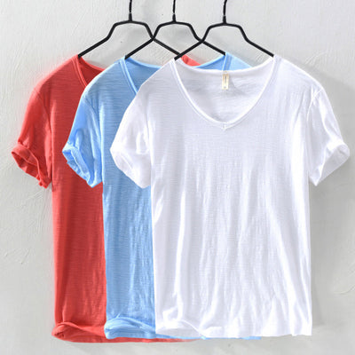 Men’s V-Neck T-Shirt - 100% Cotton - Regular Fit - Short Sleeve Casual Wear