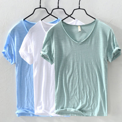 Men’s V-Neck T-Shirt - 100% Cotton - Regular Fit - Short Sleeve Casual Wear
