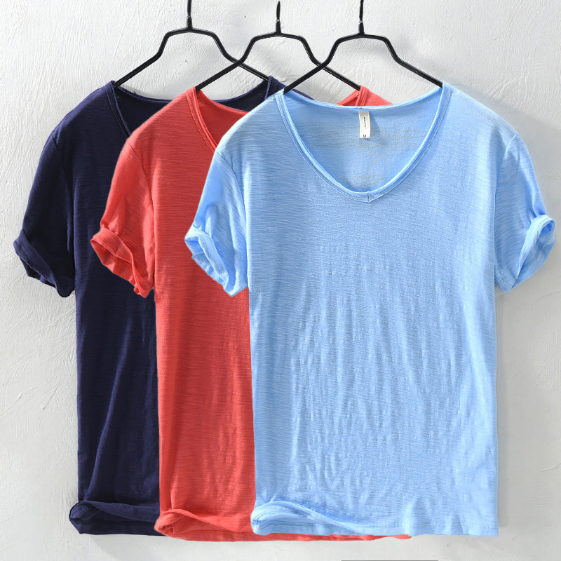 Men’s V-Neck T-Shirt - 100% Cotton - Regular Fit - Short Sleeve Casual Wear