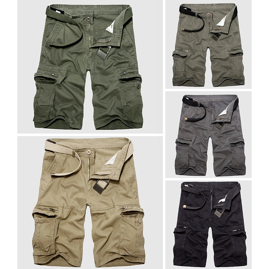 Men's Cargo Shorts - 100% Cotton - Relaxed Fit - Multi-Pocket Utility Design