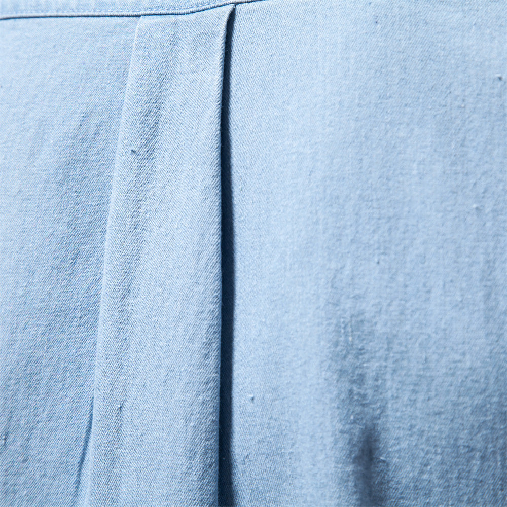 Men’s Denim Shirt - Button-Down - Long Sleeve - Tailored Fit - Chest Pockets