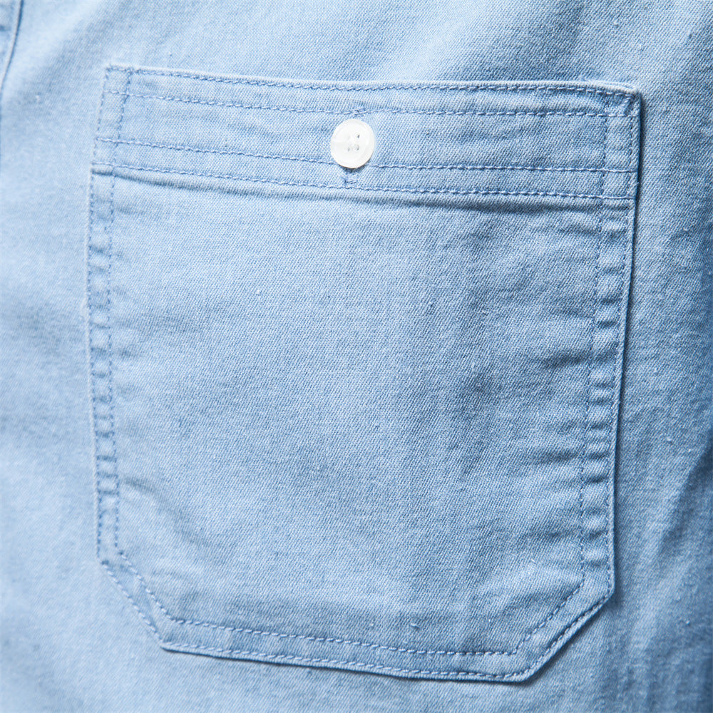 Men’s Denim Shirt - Button-Down - Long Sleeve - Tailored Fit - Chest Pockets