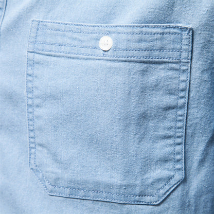 Men’s Denim Shirt - Button-Down - Long Sleeve - Tailored Fit - Chest Pockets