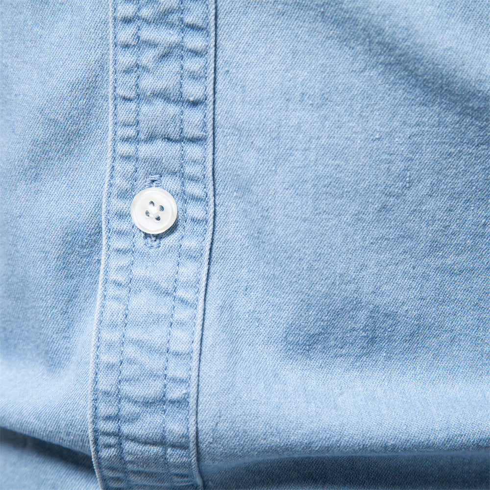 Men’s Denim Shirt - Button-Down - Long Sleeve - Tailored Fit - Chest Pockets
