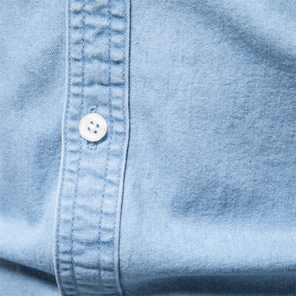 Men’s Denim Shirt - Button-Down - Long Sleeve - Tailored Fit - Chest Pockets