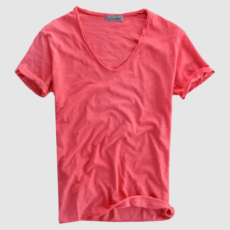 Men’s V-Neck T-Shirt - 100% Cotton - Short Sleeve Casual Wear - Soft & Breathable