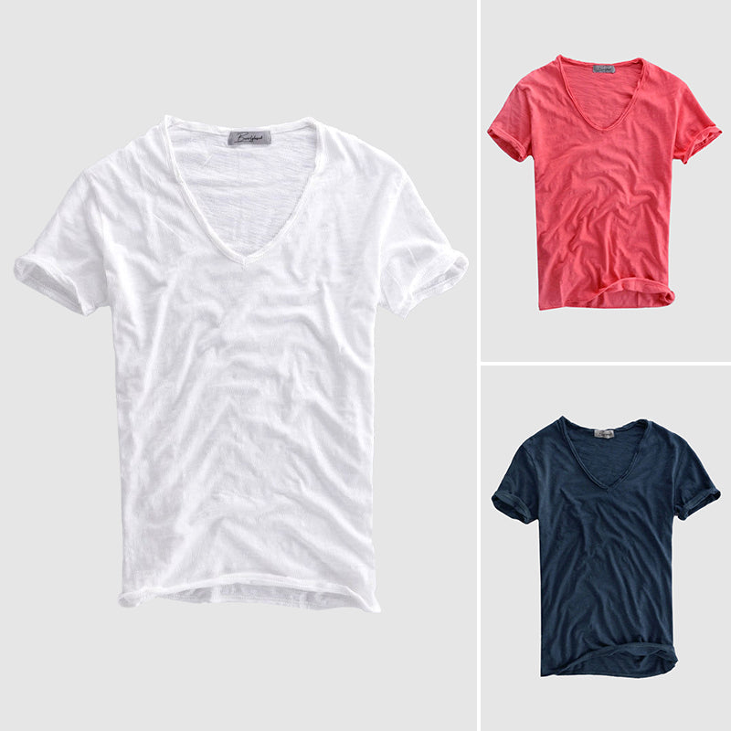 Men’s V-Neck T-Shirt - 100% Cotton - Short Sleeve Casual Wear - Soft & Breathable