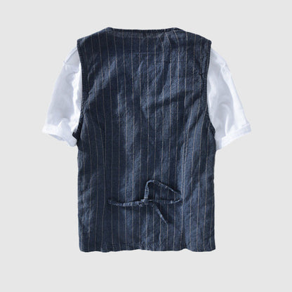 Men's linen look striped vest jacket