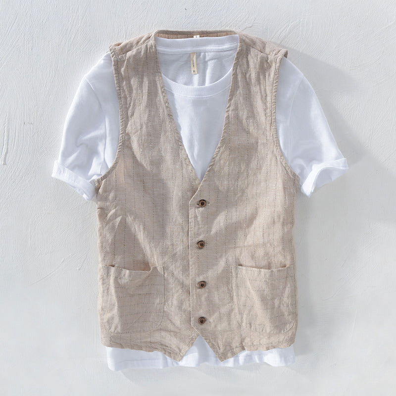 Men's linen look striped vest jacket