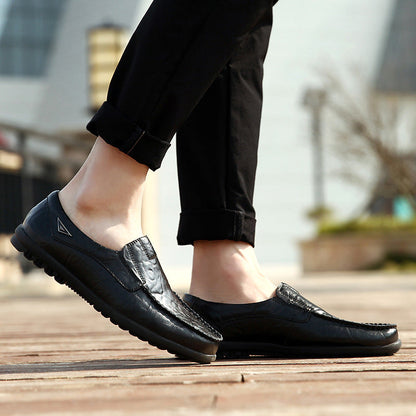 Men’s Leather Loafers - Slip-On - Moc Toe Stitching - Durable Rubber Sole
