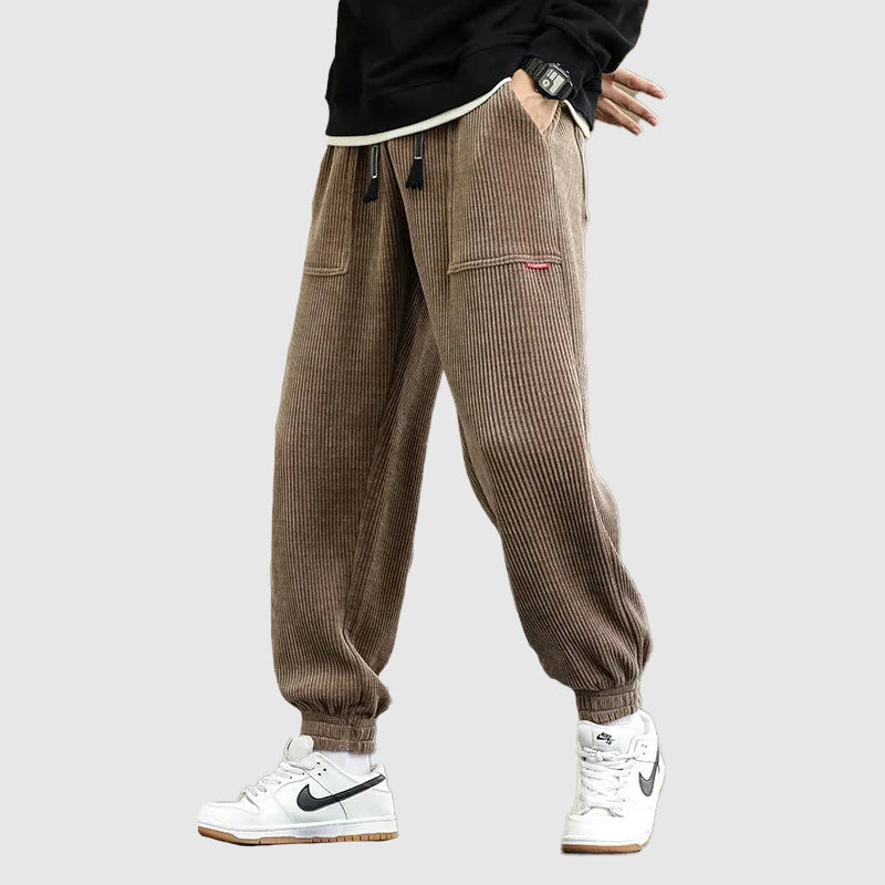 Heren trendy corduroy joggingbroek met boorden