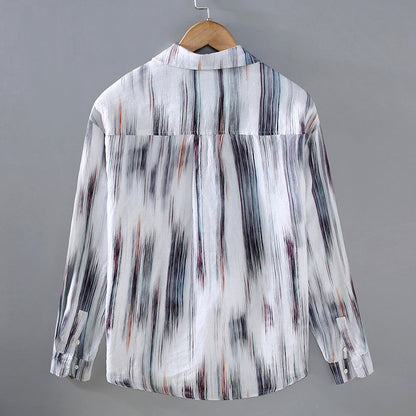 Men's abstract print long-sleeve linen shirt