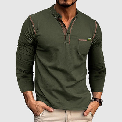 Men’s Henley Shirt - 100% Cotton - Long Sleeve - Buttoned Placket - Casual Fit