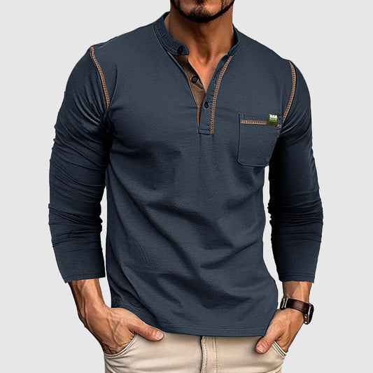 Men’s Henley Shirt - 100% Cotton - Long Sleeve - Buttoned Placket - Casual Fit