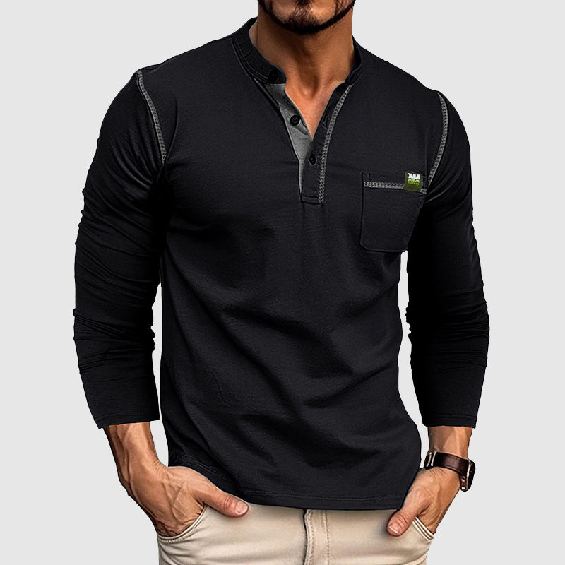 Men’s Henley Shirt - 100% Cotton - Long Sleeve - Buttoned Placket - Casual Fit