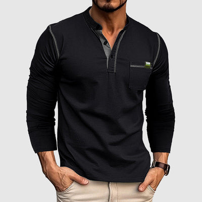 Men’s Henley Shirt - 100% Cotton - Long Sleeve - Buttoned Placket - Casual Fit